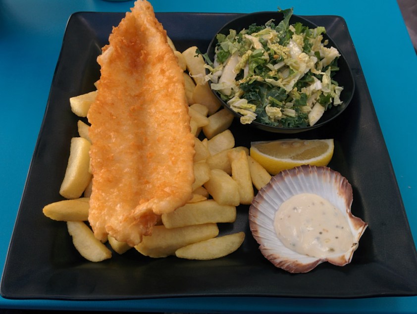 Fish, chips and Kale and Corriander