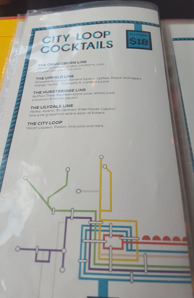 Bluetrain cocktail menu
