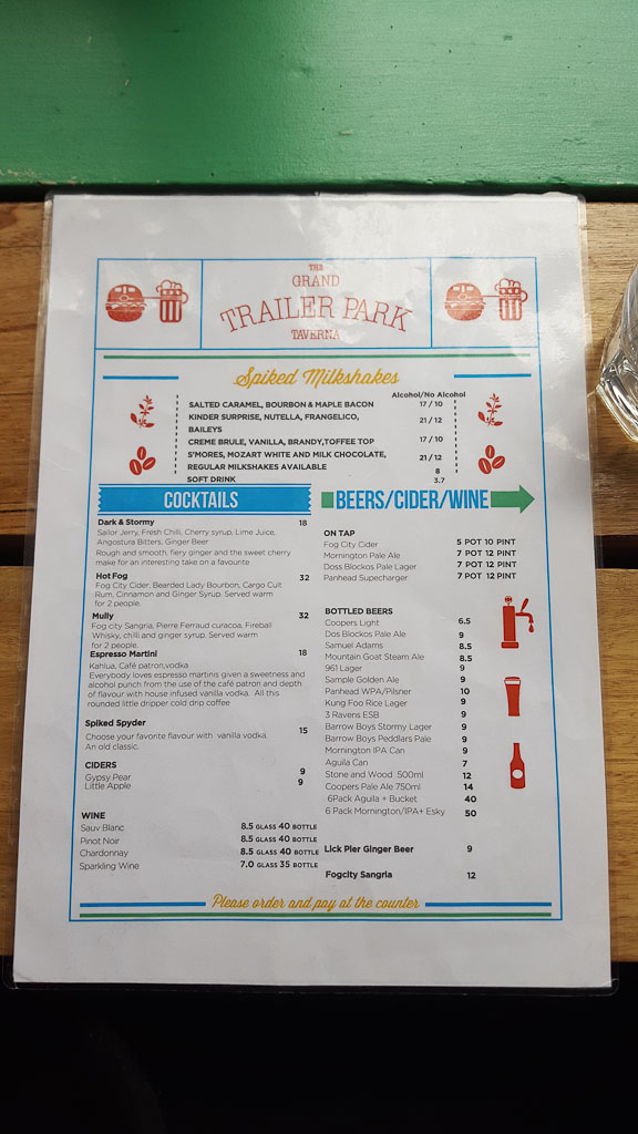 The Grand Trailer Park Taverna Cocktails and Drinks Menu